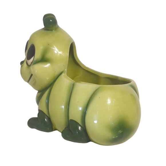 Vintage Relpo Green Caterpillar Ceramic Planter Kitsch Cute Garden Decor Japan - Picture 3 of 9